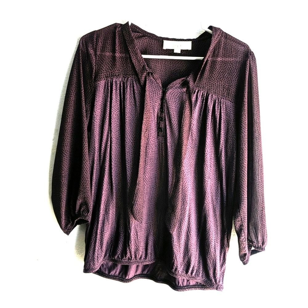 BOGO LOFT Mixed Media Blouse with Tie Neck